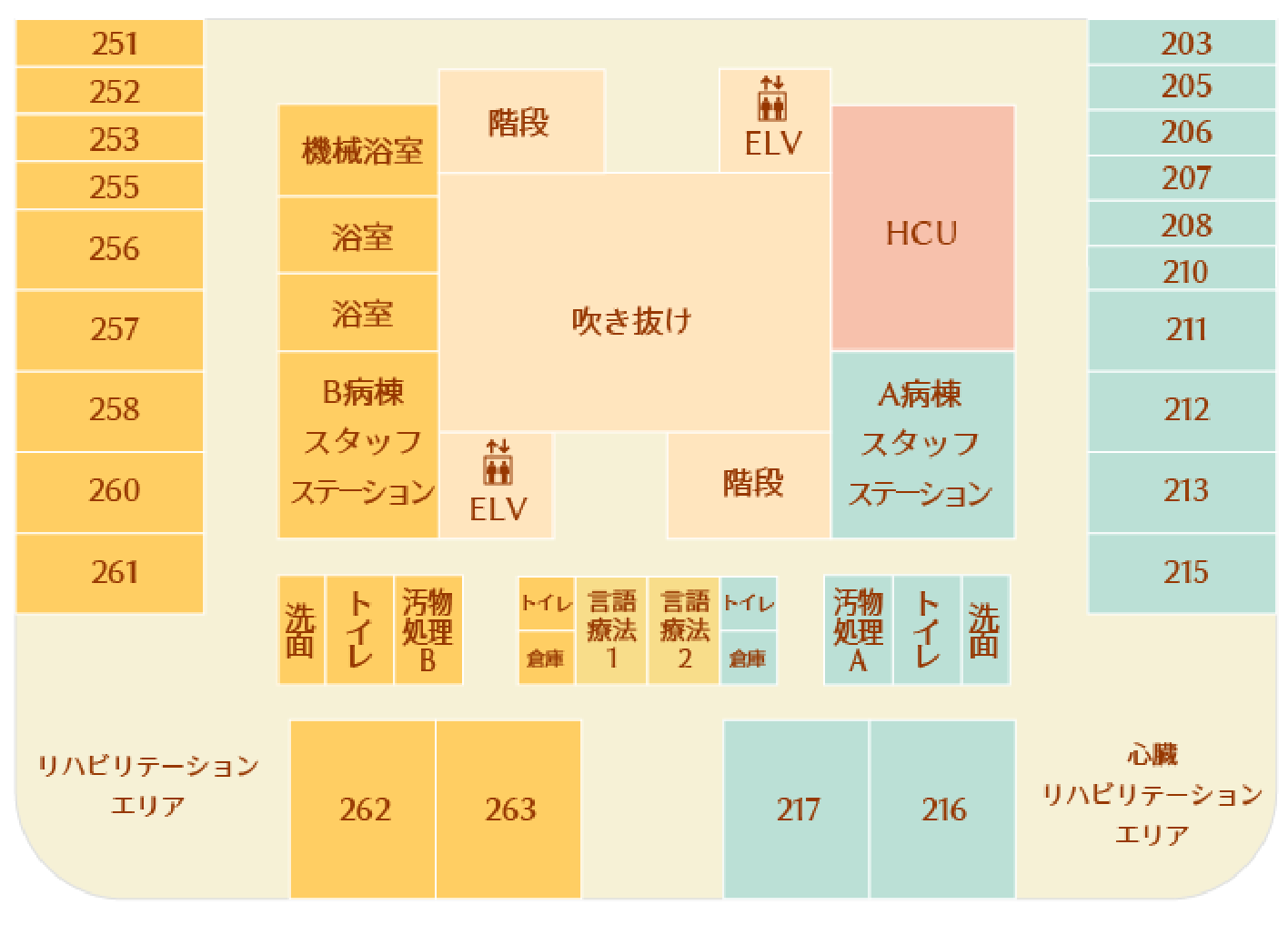 2階　A病棟・HCU・B病棟フロア